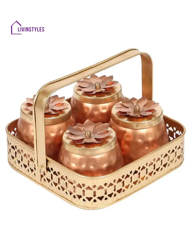 Basket With 4 Jars Urli