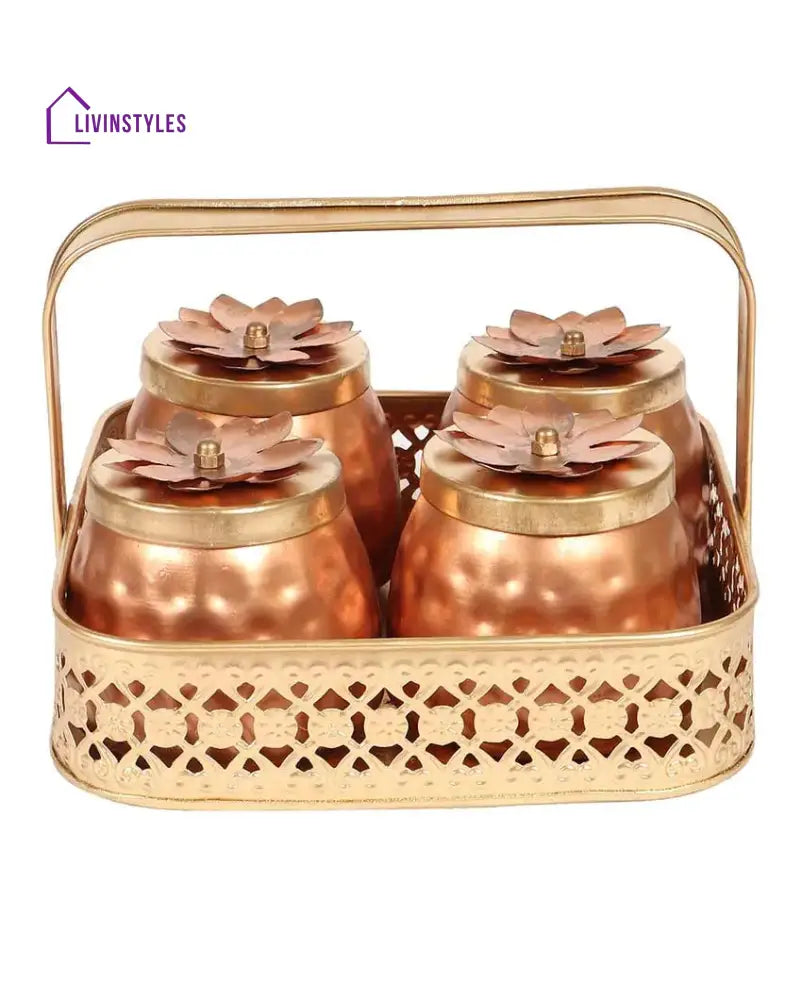 Basket With 4 Jars Urli