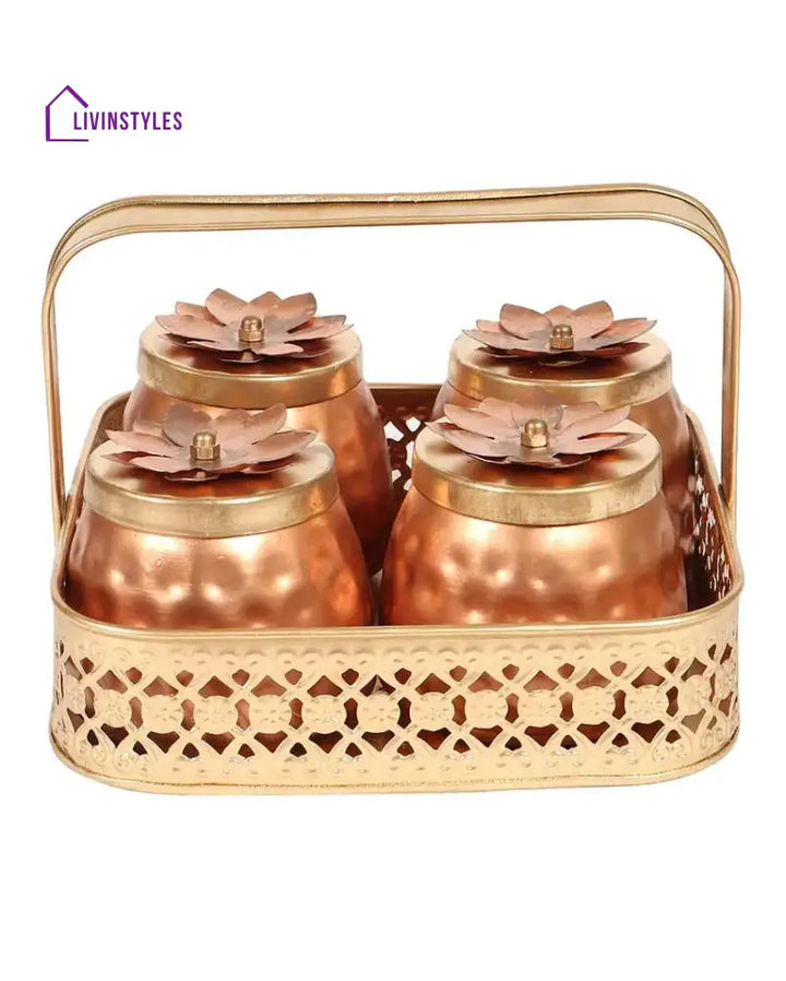 Basket With 4 Jars Urli