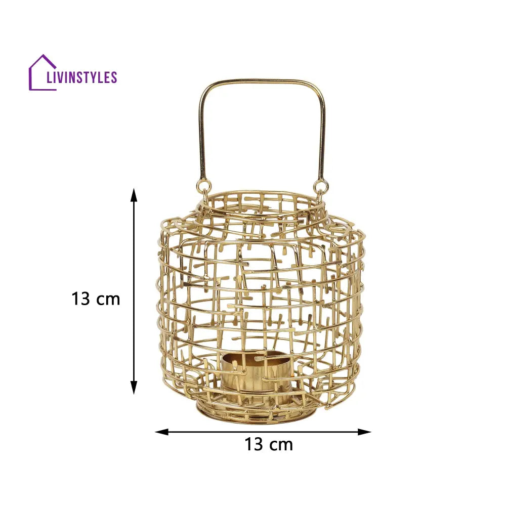 Basketweave Gold Tea Light Holder Table Lighte