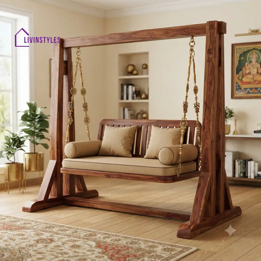 Bastien 2 Seater Wooden Swing for Home | Wooden Jhula for home