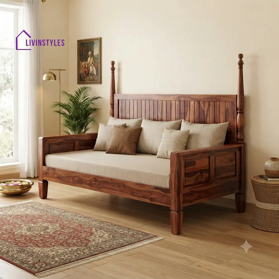 Bastien Wooden Divan Bed for Living Room | Solid Sheesham Wood