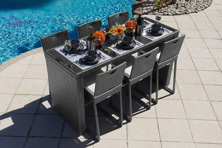 Battista Outdoor Patio Bar Sets 6 Chairs and 1 Table (Black) - Bar Sets