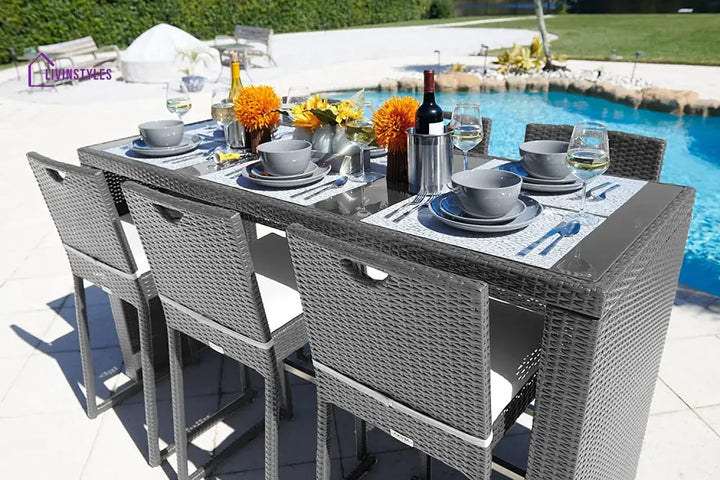 Battista Outdoor Patio Bar Sets 6 Chairs and 1 Table (Black) - Bar Sets