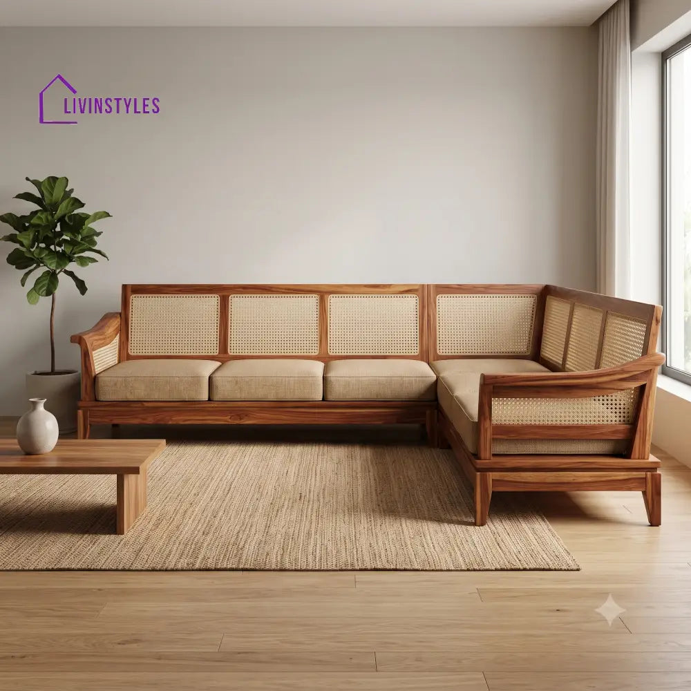 Baudouin Premium L Shaped Wooden Sofa Set for Living Room