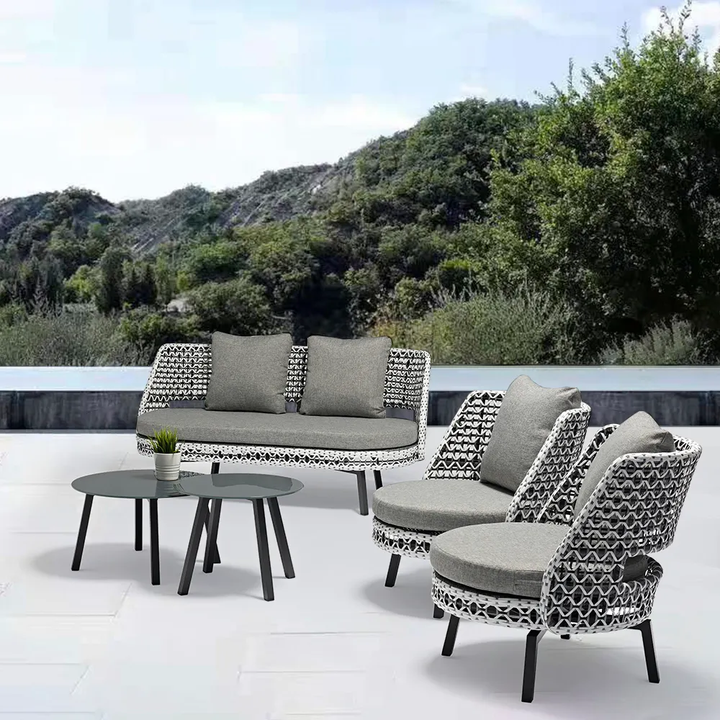 Bufil Outdoor Garden Balcony Sofa Set 2 Seater,2 Single seater and 2 Center Table Set (Grey)