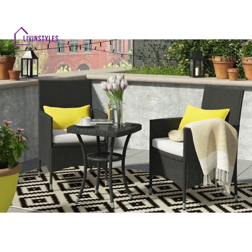 Bea Outdoor Patio Seating Set 2 Chairs and 1 Table Set (Black) - Coffee Table Sets