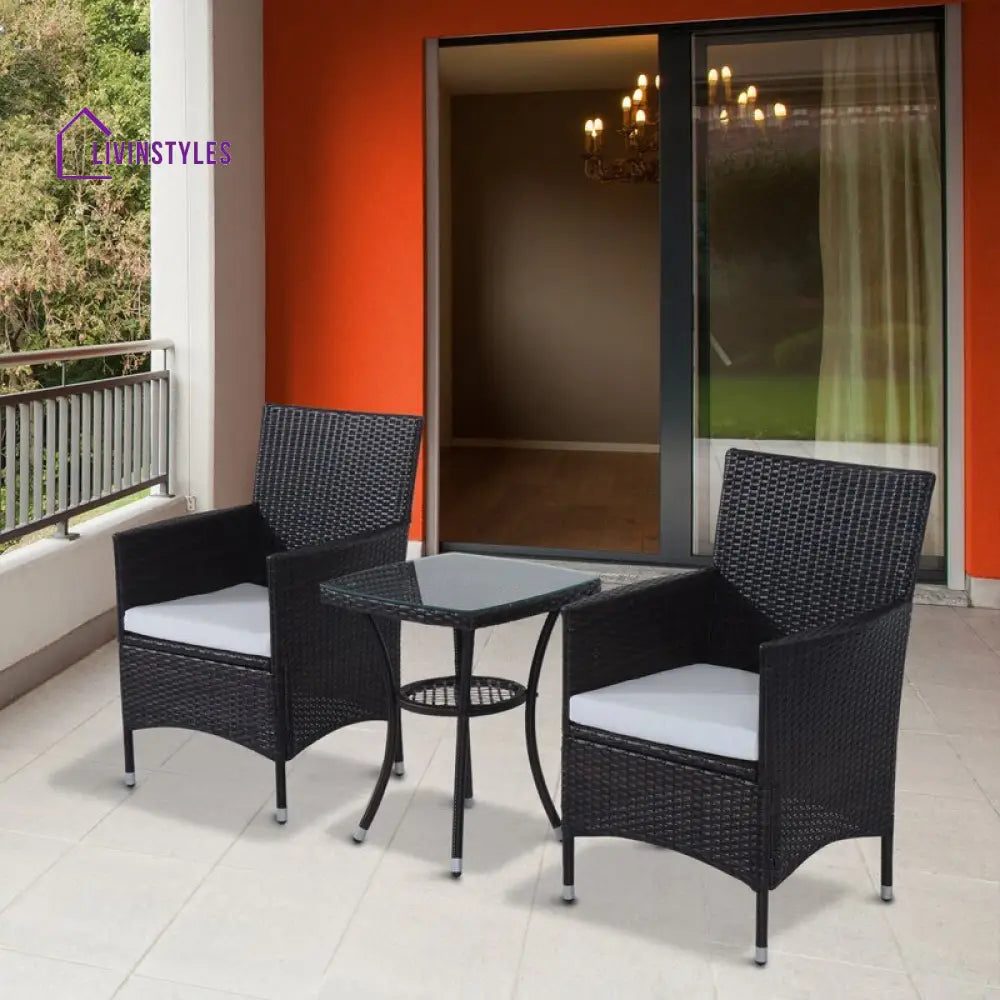 Bea Outdoor Patio Seating Set 2 Chairs and 1 Table Set (Black) - Coffee Table Sets