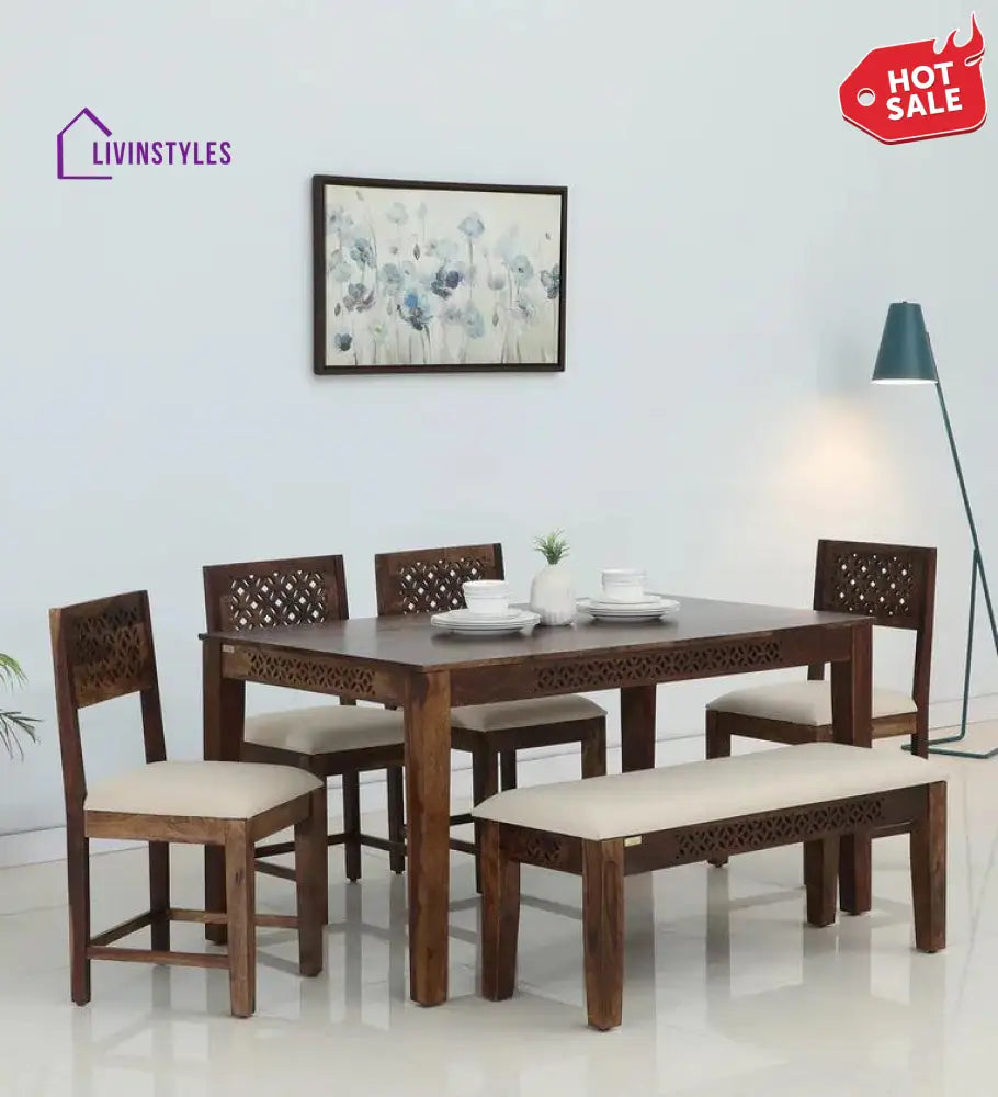 Beacon Sheesham Wood 6 Seater Dining Set With Bench Dining Set