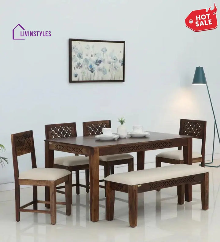 Beacon Sheesham Wood 6 Seater Dining Set With Bench Dining Set