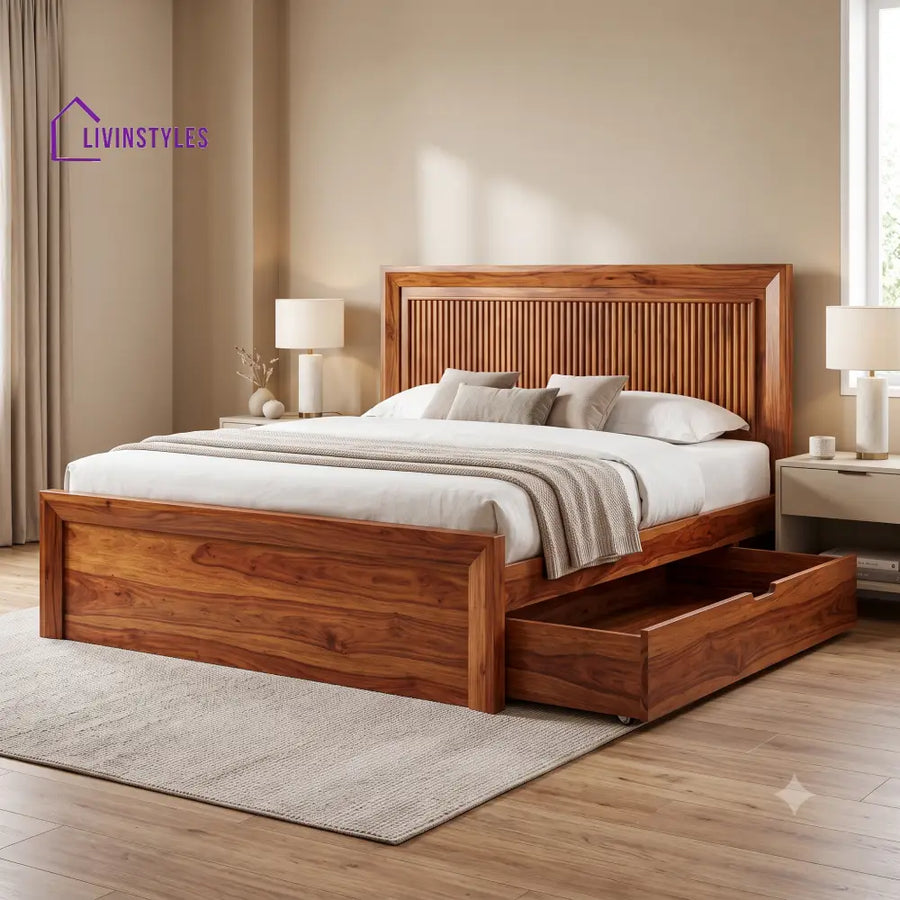 Beatrice Premium Wooden Bed with Drawer Storage | King Size Bed & Queen Size Bed Online