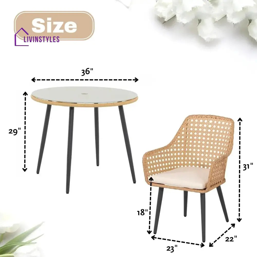 Beatriz 5-Piece Outdoor Patio Dining Set with Rattan Chairs & Glass Top Table - Dining Set
