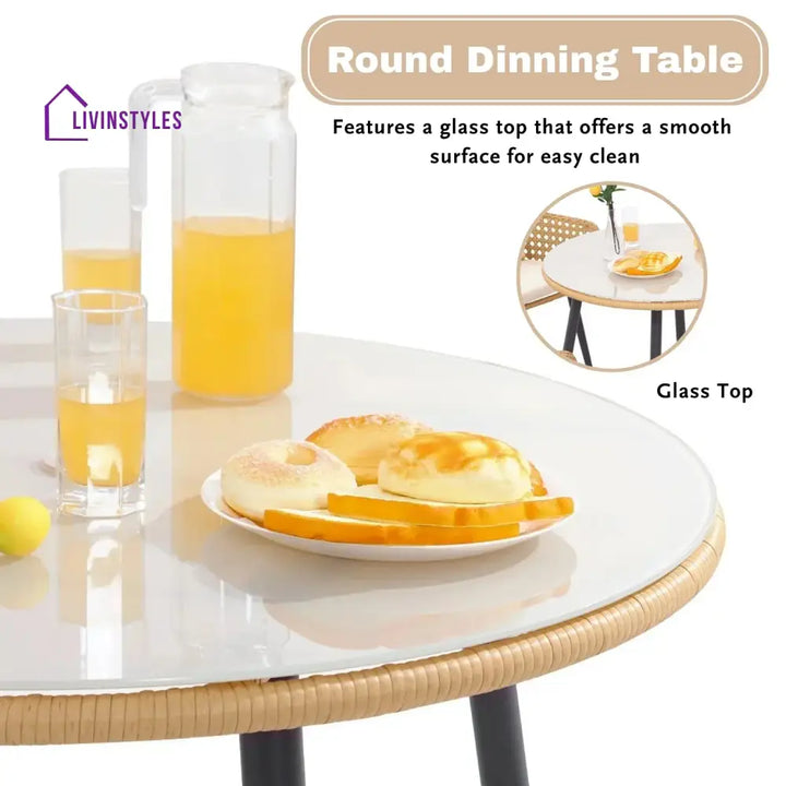 Beatriz 5-Piece Outdoor Patio Dining Set with Rattan Chairs & Glass Top Table - Dining Set