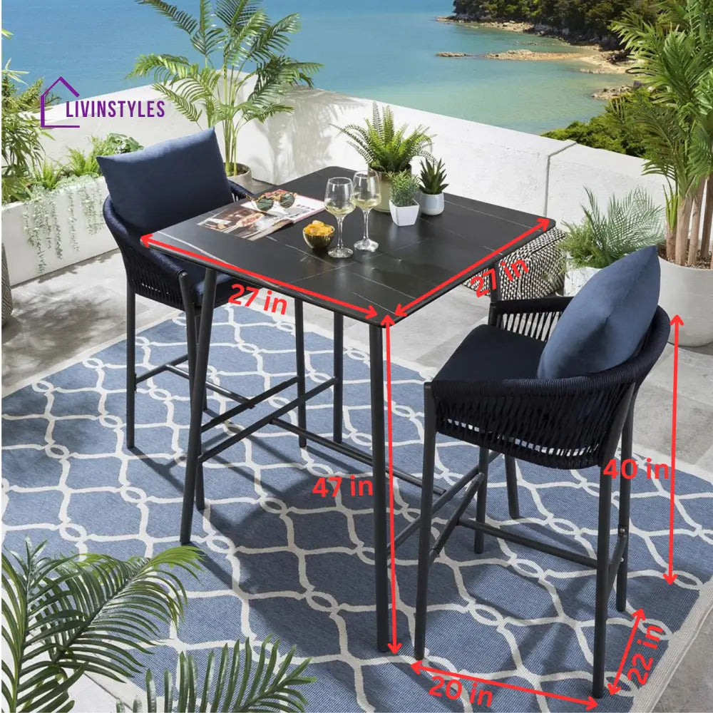 Beatriz Outdoor Patio Bar Set 2 Chairs and 1 Table Set Braided & Rope - Bar Sets