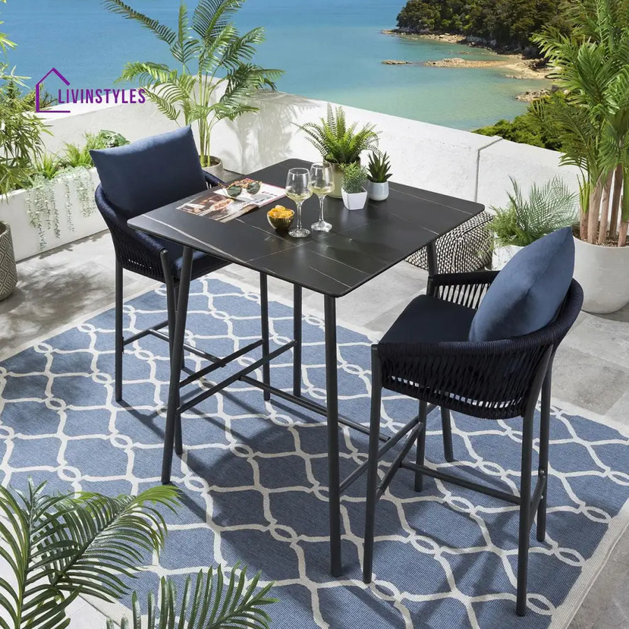 Beatriz Outdoor Patio Bar Set 2 Chairs and 1 Table Set Braided & Rope - Bar Sets