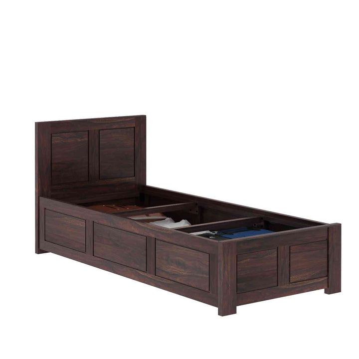 Irma Solid Sheesham Wood Single Bed With Box Storage (Walnut Finish)