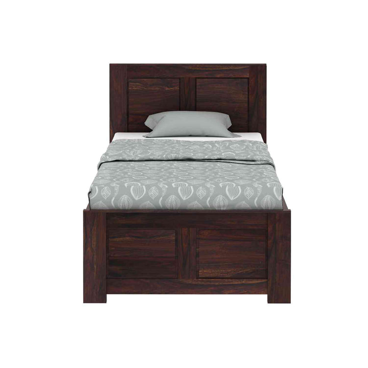 Irma Solid Sheesham Wood Single Bed With Box Storage (Walnut Finish)