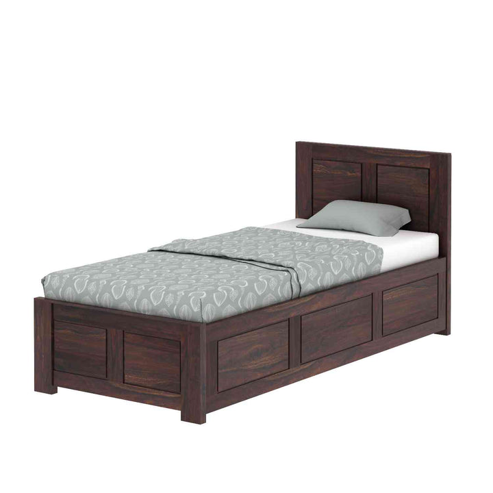 Irma Solid Sheesham Wood Single Bed With Box Storage (Walnut Finish)