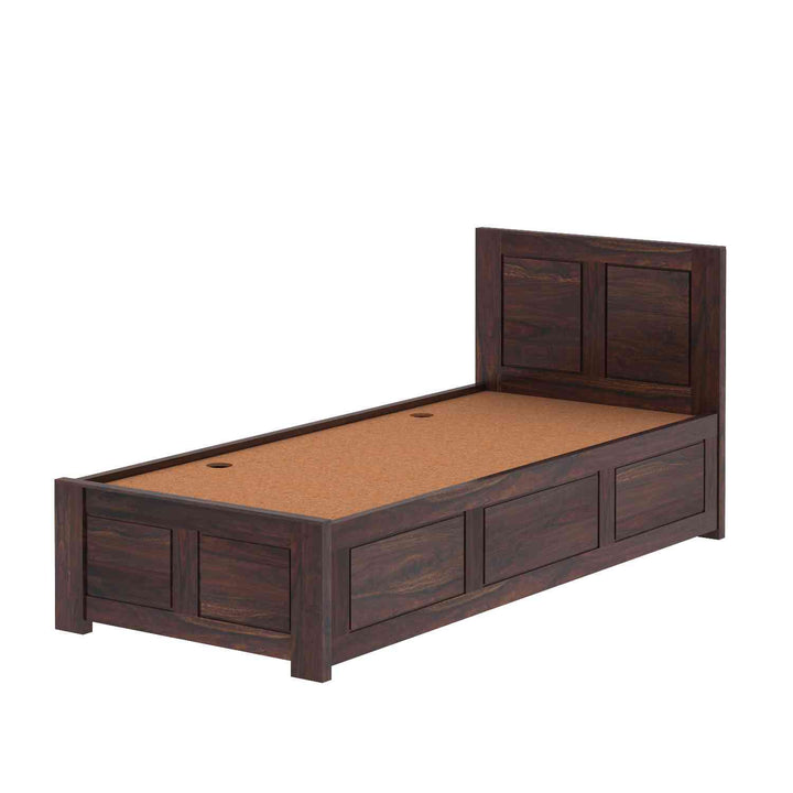 Irma Solid Sheesham Wood Single Bed With Box Storage (Walnut Finish)