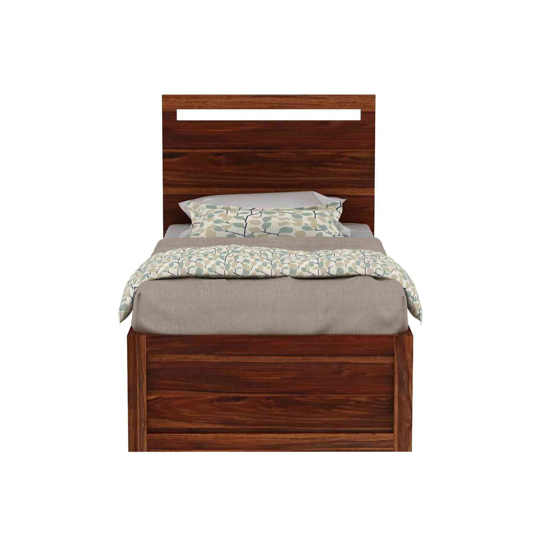 Irene Solid Sheesham Wood Single Bed With Box Storage (Natural Finish)