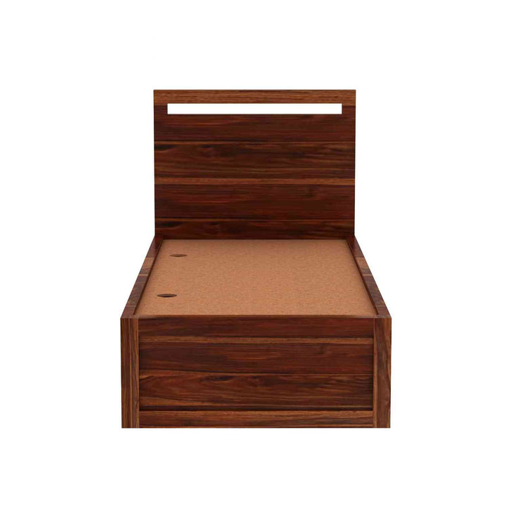 Irene Solid Sheesham Wood Single Bed With Box Storage (Natural Finish)