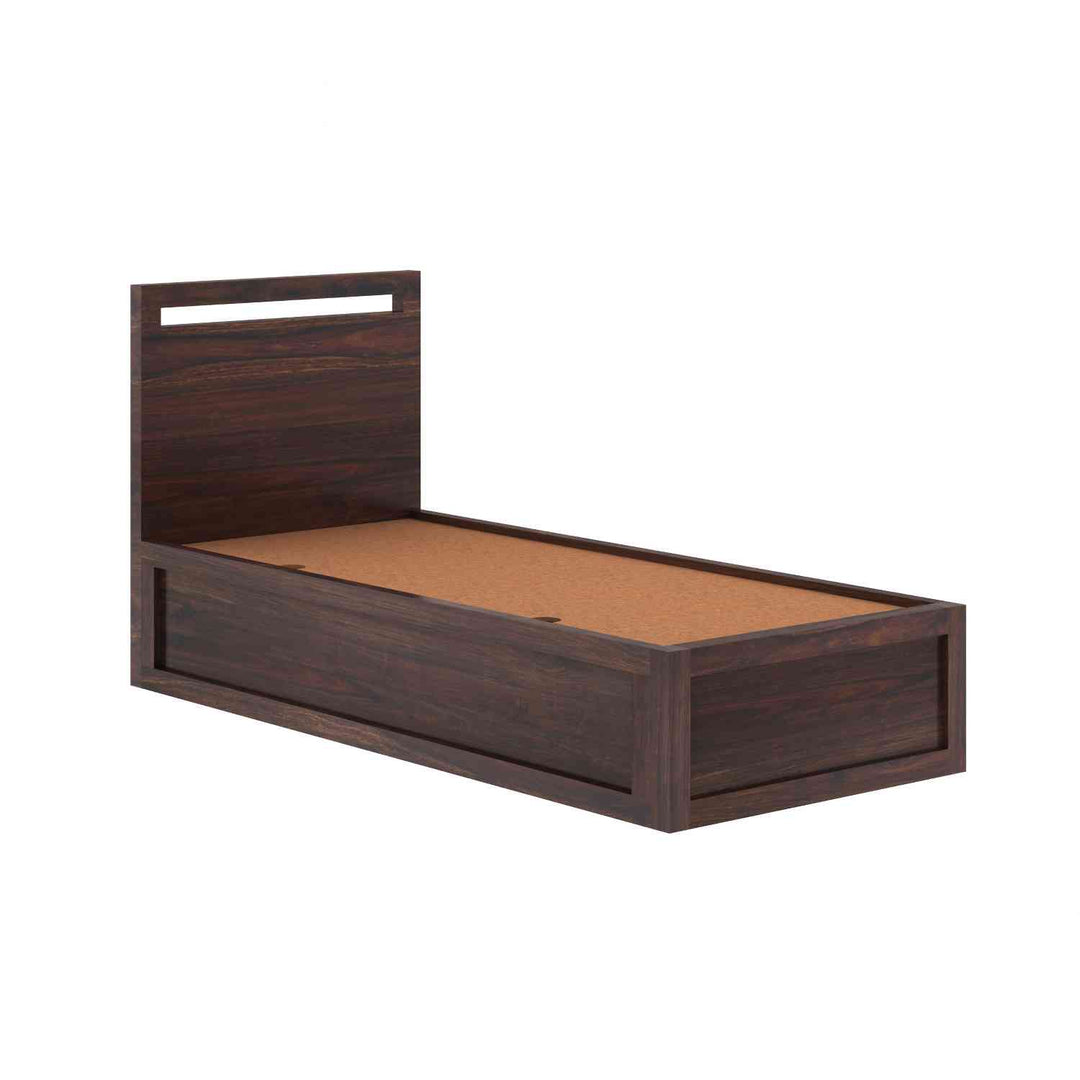 Iria Solid Sheesham Wood Single Bed With Box Storage (Walnut Finish)