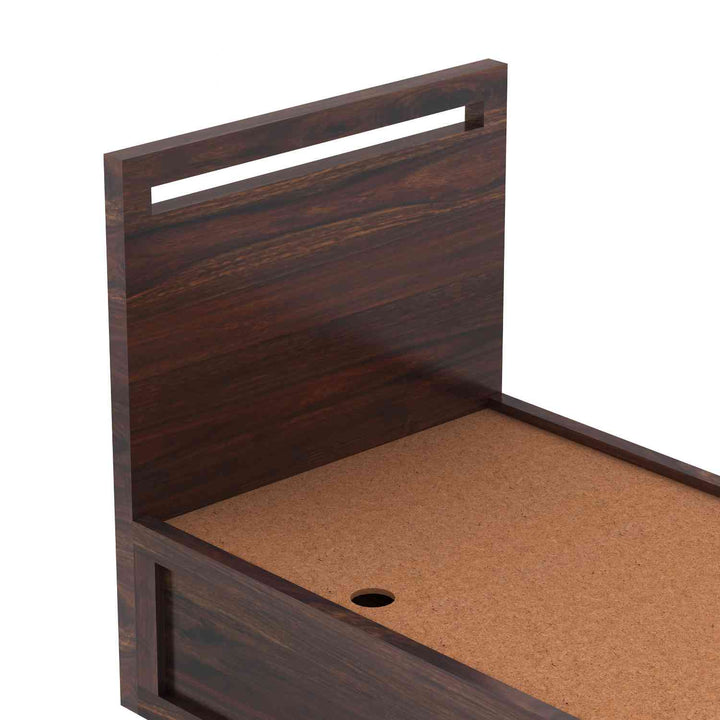Iria Solid Sheesham Wood Single Bed With Box Storage (Walnut Finish)