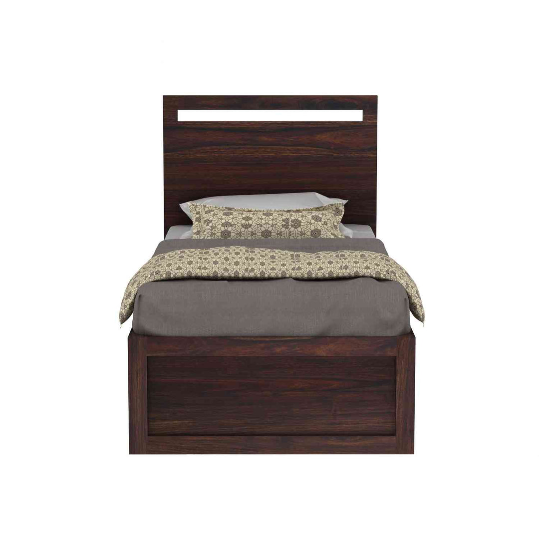 Iria Solid Sheesham Wood Single Bed With Box Storage (Walnut Finish)