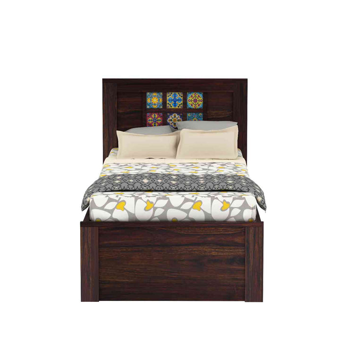 Isabel Solid Sheesham Wood Single Bed With Box Storage (Walnut Finish)