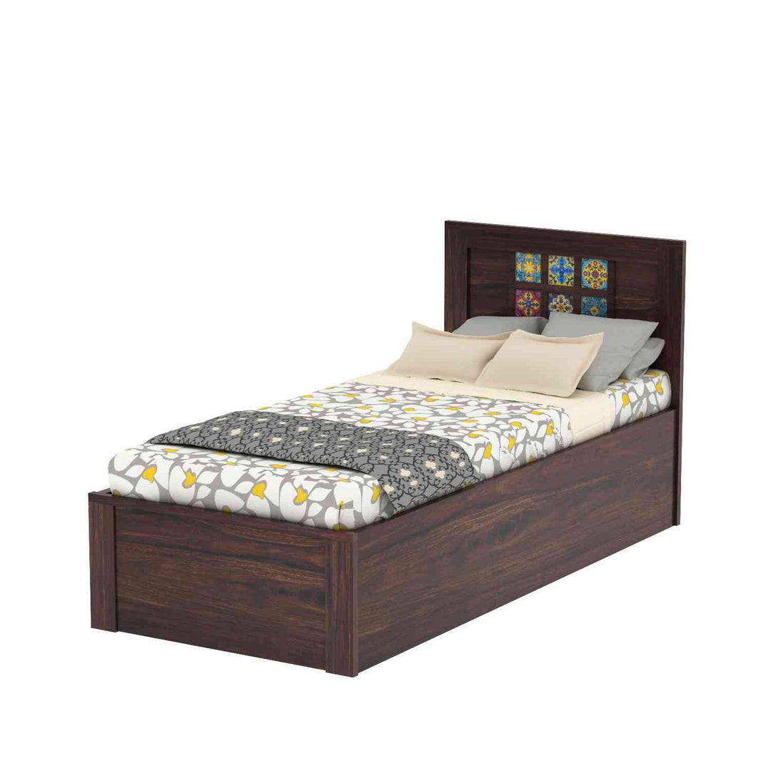 Isabel Solid Sheesham Wood Single Bed With Box Storage (Walnut Finish)