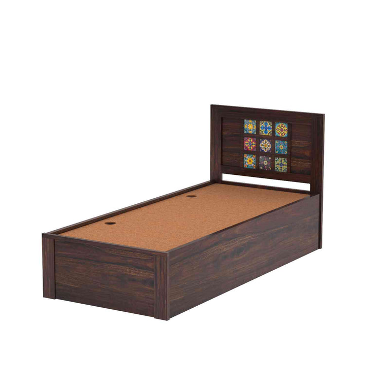 Isabel Solid Sheesham Wood Single Bed With Box Storage (Walnut Finish)