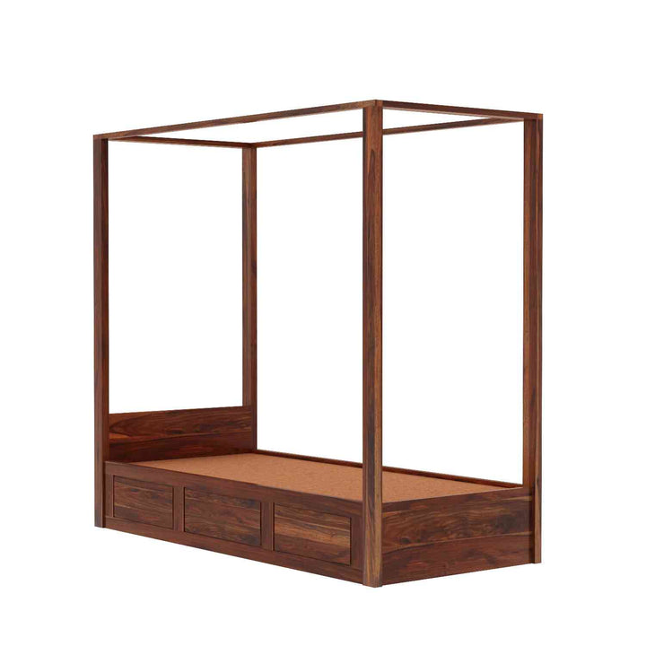 Evangelina Solid Sheesham Wood Single Bed With Box Storage (Natural Finish)