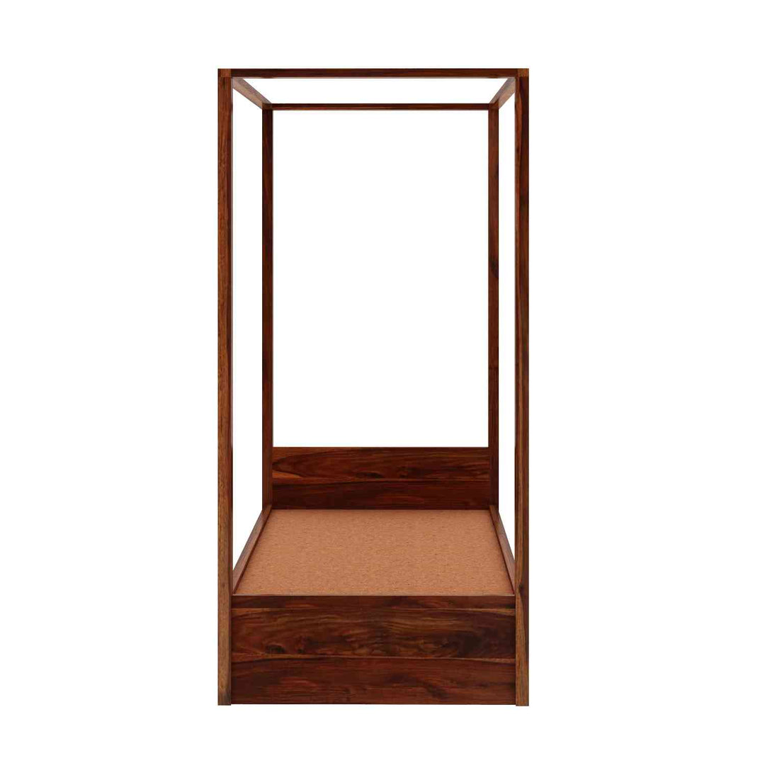 Evangelina Solid Sheesham Wood Single Bed With Box Storage (Natural Finish)