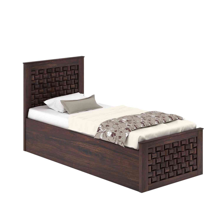 Iliana Solid Sheesham Wood Single Bed With Box Storage (Walnut Finish)