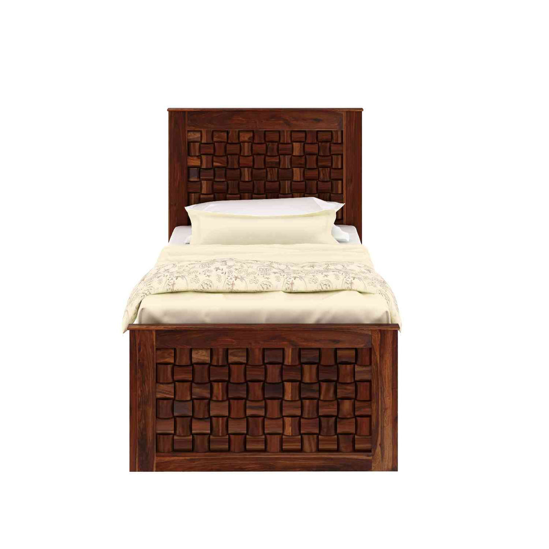 Hortensia Solid Sheesham Wood Single Bed With Box Storage (Natural Finish)