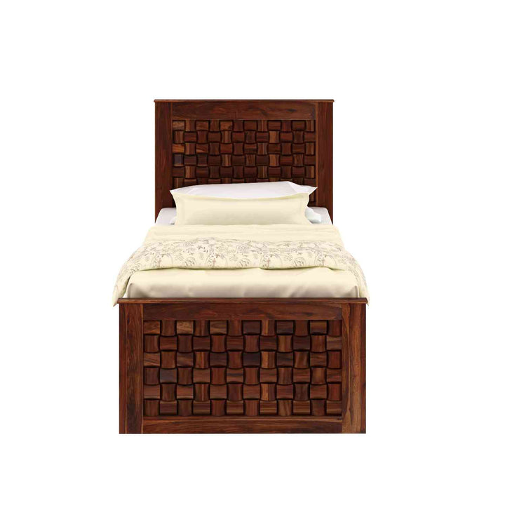 Hortensia Solid Sheesham Wood Single Bed With Box Storage (Natural Finish)
