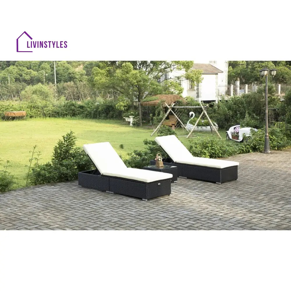 Begin Outdoor Swimming Poolside Lounger (Set of 2) With Side Table (Black) - Loungers