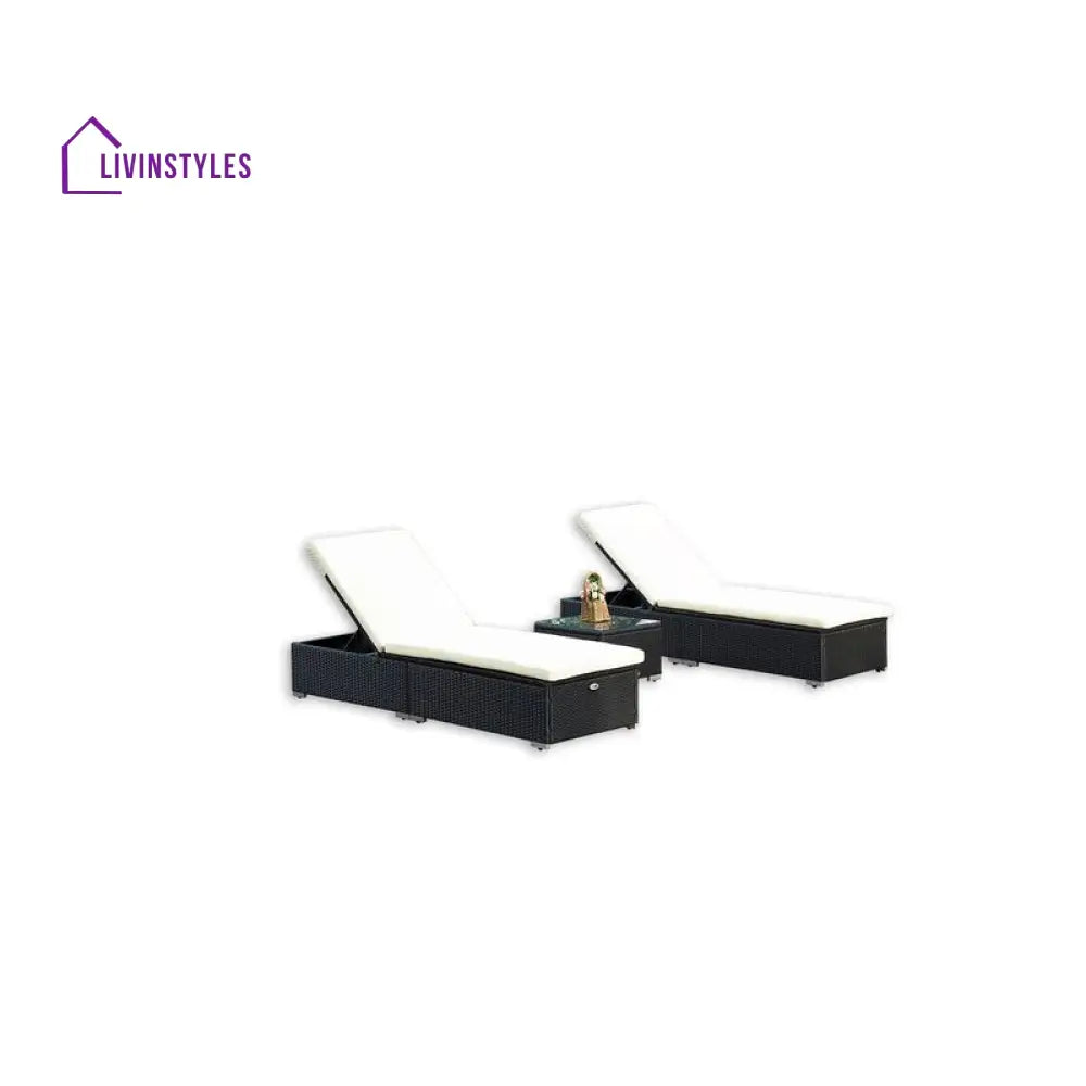 Begin Outdoor Swimming Poolside Lounger (Set of 2) With Side Table (Black) - Loungers