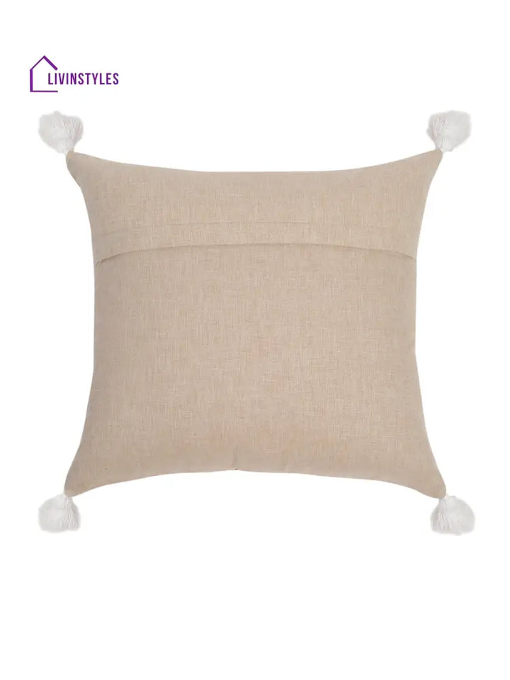 Beige Color Cotton Hand Work Cushion Cover Set Of 2 (18X18 Inch)