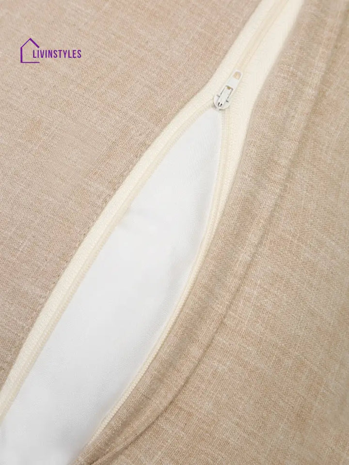 Beige Color Cotton Hand Work Cushion Cover Set Of 2 (18X18 Inch)