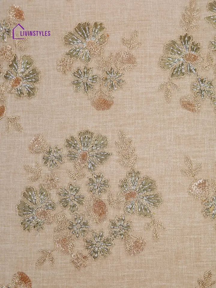 Beige Color Cotton Hand Work Cushion Cover Set Of 2 (18X18 Inch)