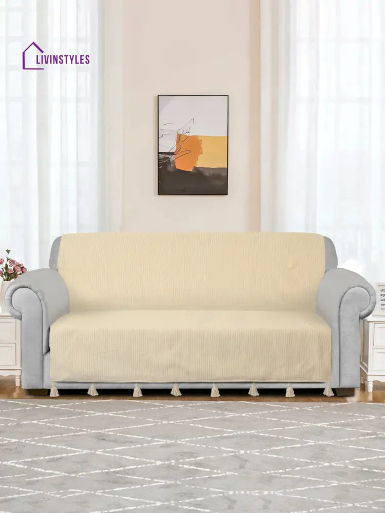 Beige Textured Hand Woven Cotton 2 Seater Sofa Cover Slip Cover Sofa
