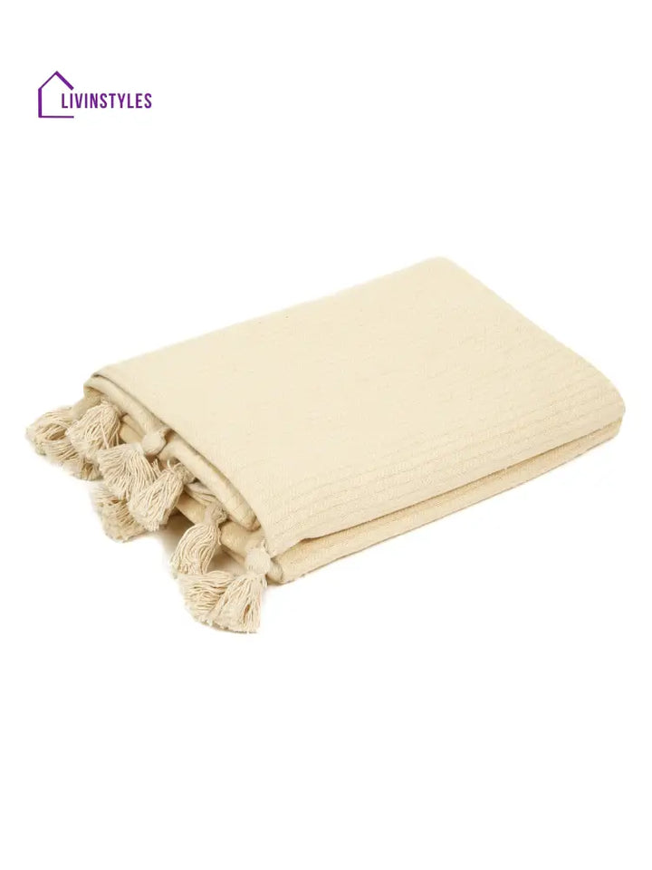 Beige Textured Hand Woven Cotton 2 Seater Sofa Cover Slip Cover Sofa