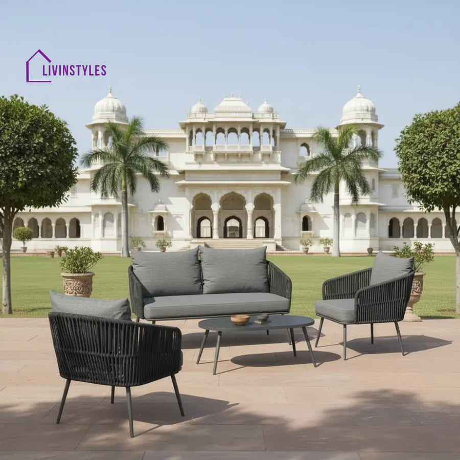 Beitelg Outdoor Sofa Set 2 Seater 2 Single seater and 1 Center Table (Grey) Braided & Rope - Sofa Sets