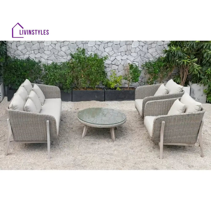 Belinda Outdoor Garden Balcony Sofa Set 3 Seater 2 Single Seater and 1 Center Table Set (Grey) - Sofa Sets
