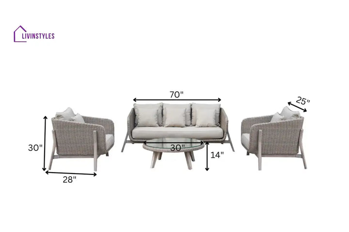 Belinda Outdoor Garden Balcony Sofa Set 3 Seater 2 Single Seater and 1 Center Table Set (Grey) - Sofa Sets