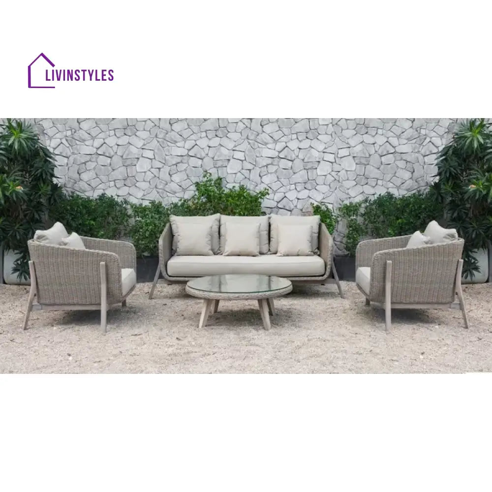 Belinda Outdoor Garden Balcony Sofa Set 3 Seater 2 Single Seater and 1 Center Table Set (Grey) - Sofa Sets