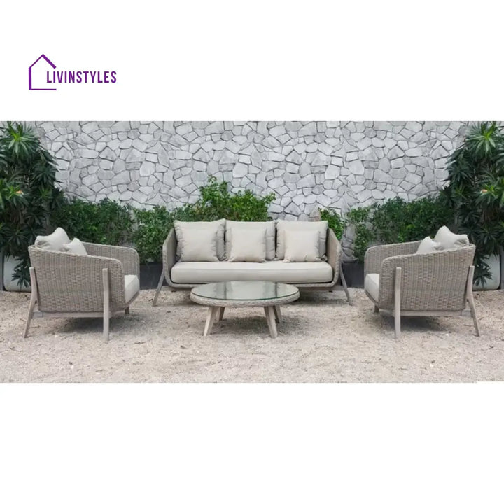 Belinda Outdoor Garden Balcony Sofa Set 3 Seater 2 Single Seater and 1 Center Table Set (Grey) - Sofa Sets