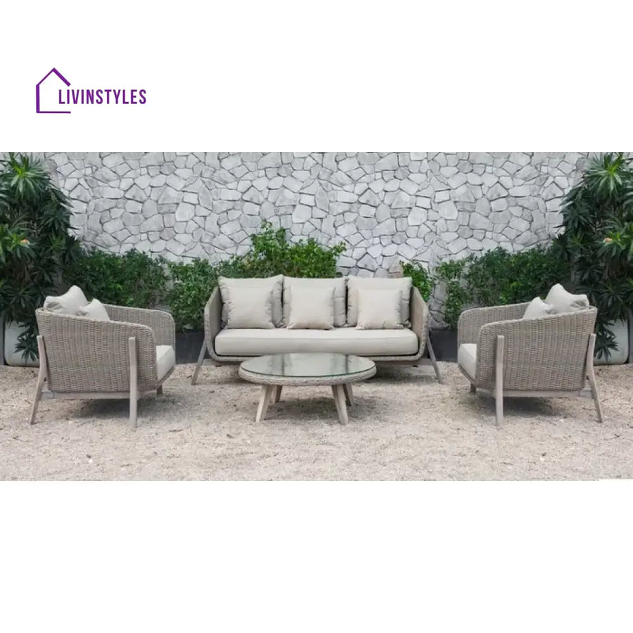 Belinda Outdoor Garden Balcony Sofa Set 3 Seater 2 Single Seater and 1 Center Table Set (Grey) - Sofa Sets