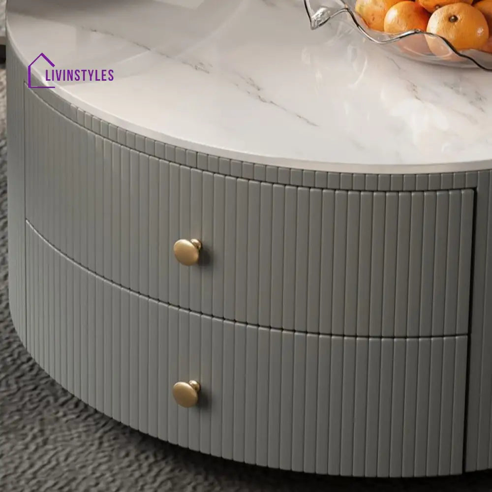 Bella Coffee Table for Living Room | Ceramic Top | Round Shaped | Grey Colour